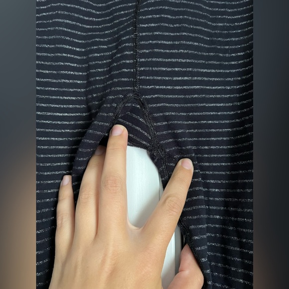 Athleta Shimmer Stripe leggings black silver metallic tights full length xl - Picture 4 of 11